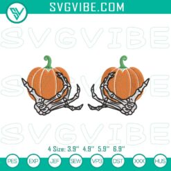 Skeleton hands holding a pumpkin, Halloween embroidery design featuring spooky skeleton hands holding a pumpkin for crafts and decor.