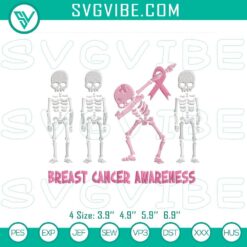 Pink ribbon breast cancer awareness skeleton embroidery designs digital file ideal for crafting projects.