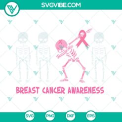 Dabbing skeleton pink breast cancer awareness SVG design for download.