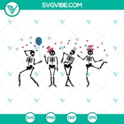 Skeleton dancing 4th of July SVG file with fireworks American design, perfect for Independence Day celebrations.