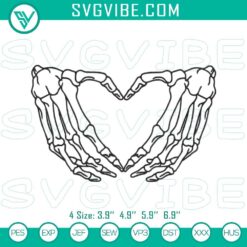 Skeleton hand heart machine embroidery designs, funny Halloween pattern with skeletons. Ideal for spooky crafts.