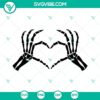 Skeleton hands forming a heart shape, perfect for Valentine's Day projects. SVG download includes bones design in PNG and DXF formats.