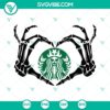 Skeleton Hearts and Hands Starbucks SVG files with Halloween skeleton design for crafts and projects.