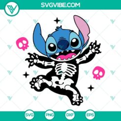 Skeleton Stitch Halloween SVG design with Lilo & Stitch characters, great for crafting projects.