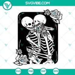 Skeleton Valentines Day SVG file with kissing skeletons, funny design for Valentine's Day.