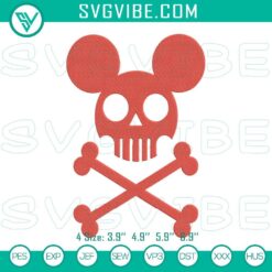Mickey Mouse skull and crossbones machine embroidery design with Halloween theme.