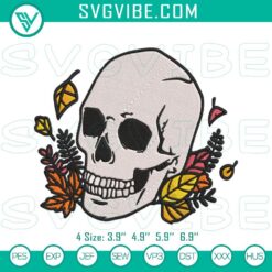 Skull autumn leaves embroidery design files for Halloween and fall machine embroidery.