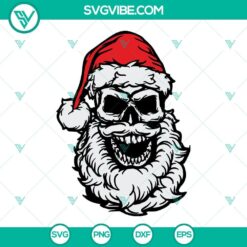 Skull Santa Claus SVG, spooky skeleton with a Santa hat and beard, perfect for Gothic Christmas digital designs.