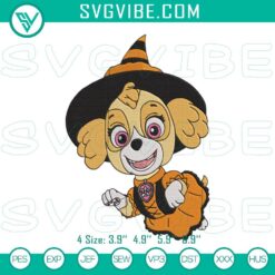Skye PAW Patrol witch Halloween embroidery design, perfect for cute cartoon costume themes.