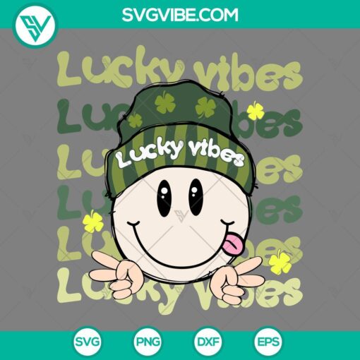 St Patrick’s Day SVG featuring smiley face, lucky vibes, and funny Irish design - PNG EPS DXF files for digital projects.