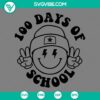 Happy 100 days of school smiley face SVG with PNG, EPS, and DXF files for download. Great for celebrating school milestones.