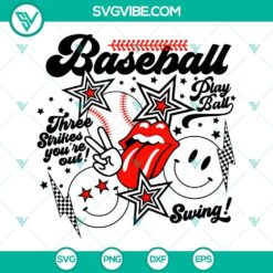 Smiley Face Baseball SVG Image, Play Ball SVG Download, Three Strikes You&rsquo;re Out