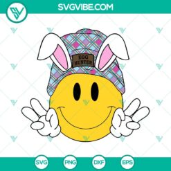 Smiley face beanie, egg hunter, and bunny SVG files bundle for Easter celebration.