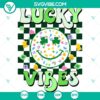 Lucky St. Patrick’s Day SVG with smiling shamrock and 4 leaf clover for Cricut projects. Ideal for St. Patty’s Day crafts.