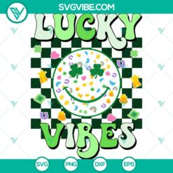 Lucky St. Patrick’s Day SVG with smiling shamrock and 4 leaf clover for Cricut projects. Ideal for St. Patty’s Day crafts.