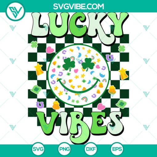 Lucky St. Patrick’s Day SVG with smiling shamrock and 4 leaf clover for Cricut projects. Ideal for St. Patty’s Day crafts.
