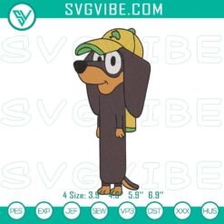 Bluey the Dachshund cartoon dog embroidery design, perfect for digital crafting projects.
