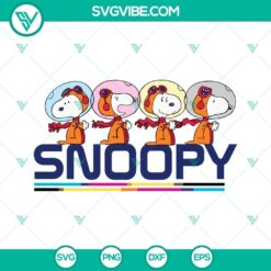 Snoopy astronaut themed SVG files for cutting machines, featuring PNG, DXF, and EPS formats for versatile crafting projects.