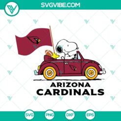 Snoopy car Arizona Cardinals SVG images and PNG cut files for NFL fans. Great for crafts and digital projects.