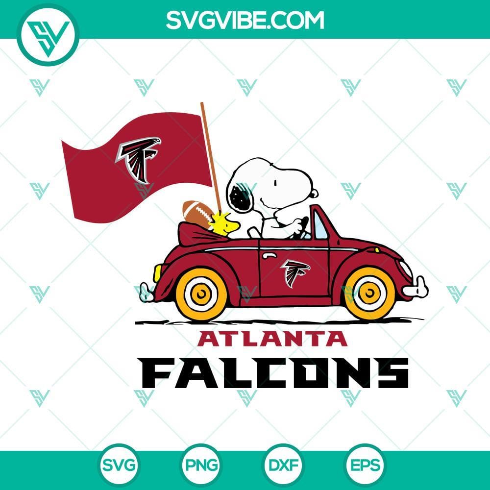 Snoopy Car Atlanta Falcons SVG PNG DXF EPS Cut Files Snoopy car Atlanta Falcons themed SVG, PNG, DXF, and EPS cut files for digital crafting projects. Ideal for NFL fans.