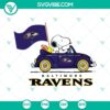 Snoopy Car Baltimore Ravens SVG PNG DXF EPS Cut Files for football fans, featuring iconic Snoopy character and team logo.