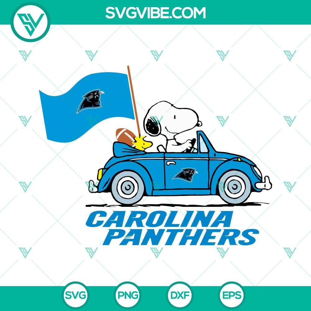 Snoopy Car Carolina Panthers SVG PNG DXF EPS Cut Files Snoopy car Carolina Panthers SVG images for cutting machines like Cricut and Silhouette, in PNG, DXF, and EPS formats.