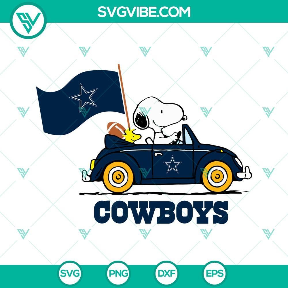 Snoopy Car Dallas Cowboys SVG PNG DXF EPS Cut Files Snoopy Car Dallas Cowboys themed cut files in SVG, PNG, DXF, and EPS formats for digital crafting projects.