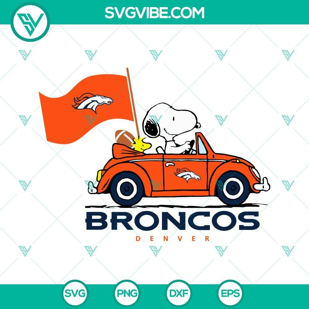 Snoopy Car Denver Broncos SVG PNG DXF EPS Cut Files Snoopy car Denver Broncos themed cut files in SVG, PNG, DXF, and EPS formats for crafting projects.