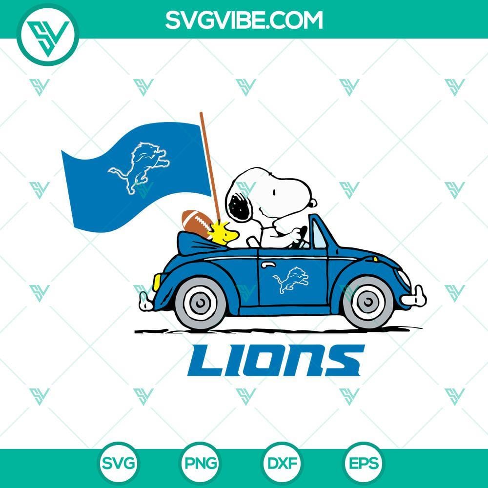 Snoopy Car Detroit Lions SVG PNG DXF EPS Cut Files Snoopy car Detroit Lions SVG design for download. Ideal for cutting machines. PNG, DXF, EPS files available. Great for football fans.