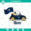 Snoopy Car Los Angeles Rams SVG with download options for PNG, DXF, EPS cut files, perfect for sports fans and crafting projects.