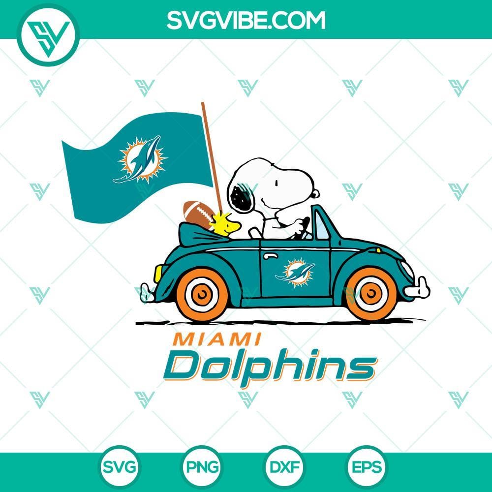 Snoopy Car Miami Dolphins SVG PNG DXF EPS Cut Files Snoopy Car Miami Dolphins SVG file for download, featuring a unique design with Miami Dolphins theme. Perfect for cutting projects.
