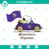 Snoopy Car Minnesota Vikings SVG cut files with PNG, DXF, and EPS formats for crafting projects.