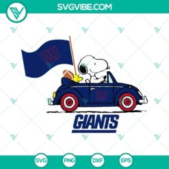 Snoopy Car New York Giants SVG file with cut files in PNG, DXF, and EPS formats for crafting projects.