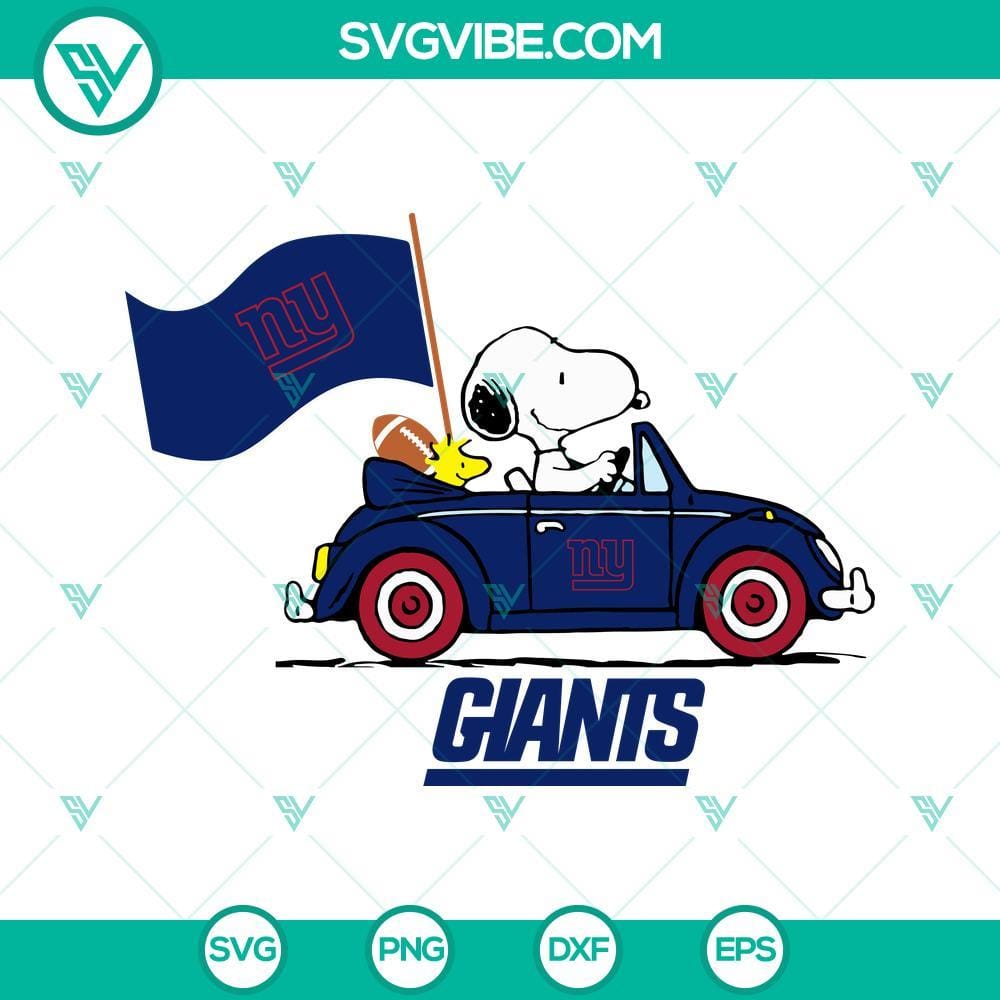Snoopy Car New York Giants SVG PNG DXF EPS Cut Files Snoopy Car New York Giants SVG file with cut files in PNG, DXF, and EPS formats for crafting projects.