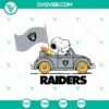 Snoopy car Oakland Raiders themed cut files in SVG, PNG, DXF, and EPS formats for digital use.
