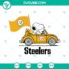 Snoopy car Pittsburgh Steelers football SVG image for cut files, featuring team logo and Snoopy driving. Perfect for Steelers fans!