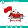 Snoopy car Tampa Bay Buccaneers logo SVG download with PNG, DXF, and EPS cut files for crafts and designs.