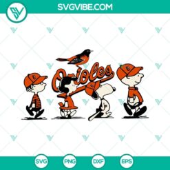 Snoopy and Charlie Brown Baltimore Orioles themed SVG design for Cricut, PNG, DXF, and EPS formats. Perfect for crafting projects.