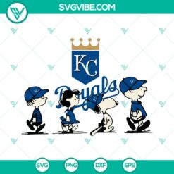 Snoopy and Charlie Brown Kansas City Royals team logo SVG file for Cricut, featuring PNG, DXF, and EPS formats.