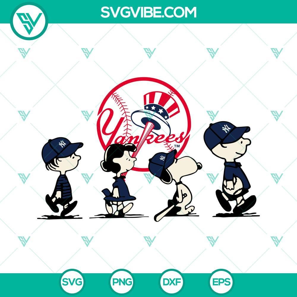 Snoopy Charlie Brown New York Yankees SVG PNG DXF EPS Cricut Files Snoopy Charlie Brown New York Yankees SVG file for Cricut crafting, featuring iconic character with team logo, in PNG DXF EPS format.