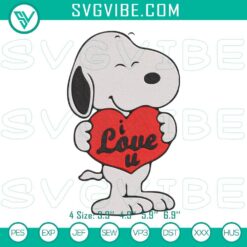 Snoopy I Love You heart embroidery design for Valentine's Day machine file with sweet and charming details.