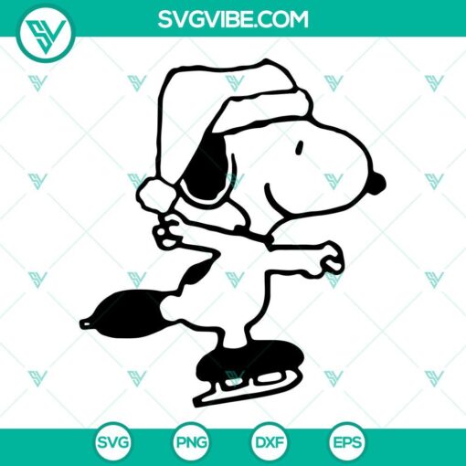 Snoopy ice skating SVG file for winter and Christmas, featuring festive holiday design.