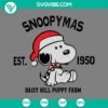 Snoopy with Christmas tree on Daisy Hill Puppy Farm, festive 1950 design SVG file - PNG, EPS, DXF.