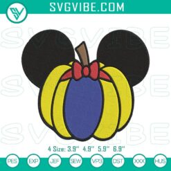 Snow White princess pumpkin Mickey ears embroidery design for Halloween, featuring a Disney Princess. Great for Halloween embroidery projects.