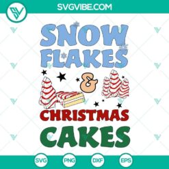 Snowflakes and Christmas cakes SVG images with Christmas tree cake designs for holiday crafts and decorations.