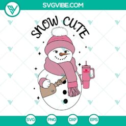 Snowman holding Stanley Cup and gift bag, Snow Cute Christmas SVG design for Winter holidays decoration.