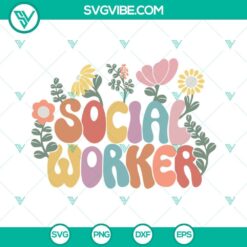 Social Worker Retro Wildflowers SVG design featuring groovy elements for social work school, ideal for digital projects.