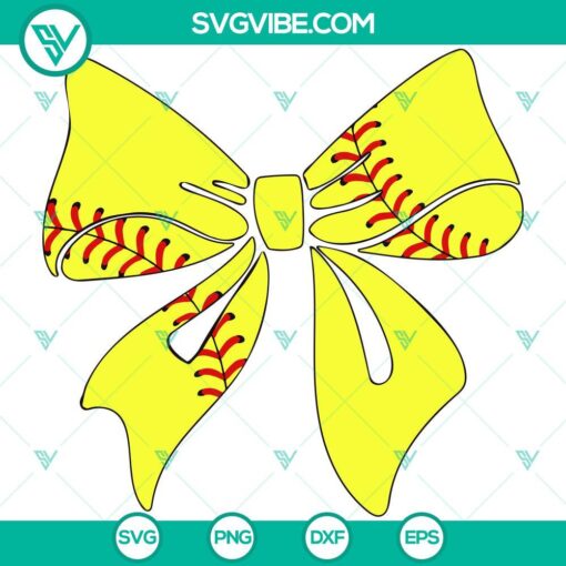 Softball bow design in SVG, PNG, DXF, and EPS formats for Cricut machines, perfect for sports-themed crafts.