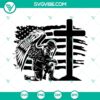 Soldier angel with wings kneeling at cross, American flag, US Army SVG images for patriotic designs.