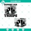 Soldier battle scene SVG download bundle with "Support Our Troops" and US flags in digital format. Show patriotism with this military design.